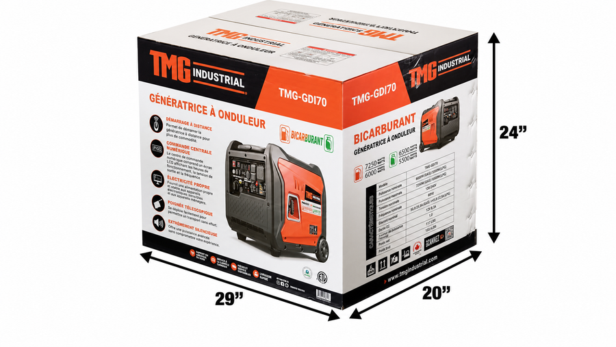 Générateur Inverter portable 7250W pour la maison, les VR et une utilisation hors réseau, double carburant hybride (essence/GPL), THD < 3% TMG-GDI70
