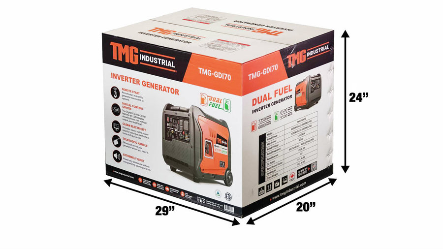 7250W Portable Inverter Generator for Home, RV Power, and Off-Grid Use, Hybrid Dual Fuel (Gas/LPG), THD < 3% TMG-GDI70