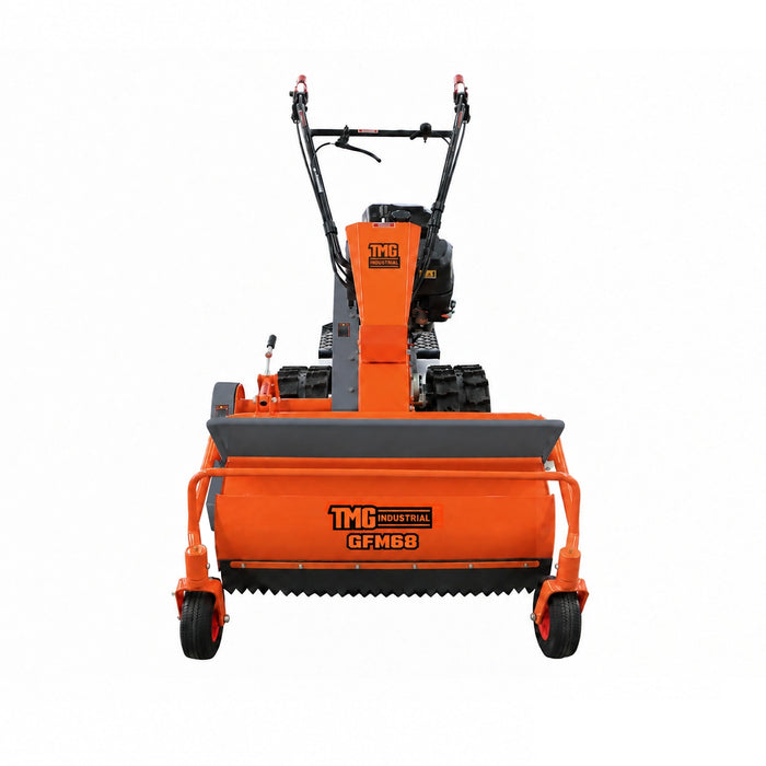 Tondeuse à fléaux de 27" à conducteur debout sur chenilles, moteur à essence 10 HP 300 cm³, 38 lames en Y, marche avant et arrière, TMG-GFM68