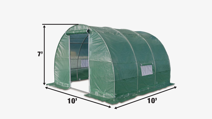 10' x 10' Tunnel Greenhouse Grow Tent w/Ripstop Leno Cover, Cold Frame, Roll-Up Mesh Windows, Round Top Roof, TMG-GH1010R