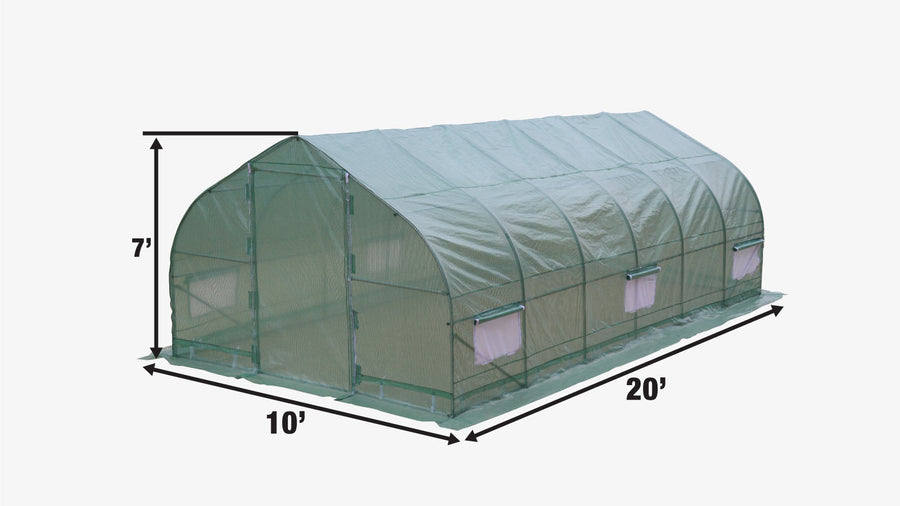 10' x 20' Tunnel Greenhouse Grow Tent w/Ripstop Leno Cover, Cold Frame, Roll-Up Mesh Windows, Peak Roof, TMG-GH1020P
