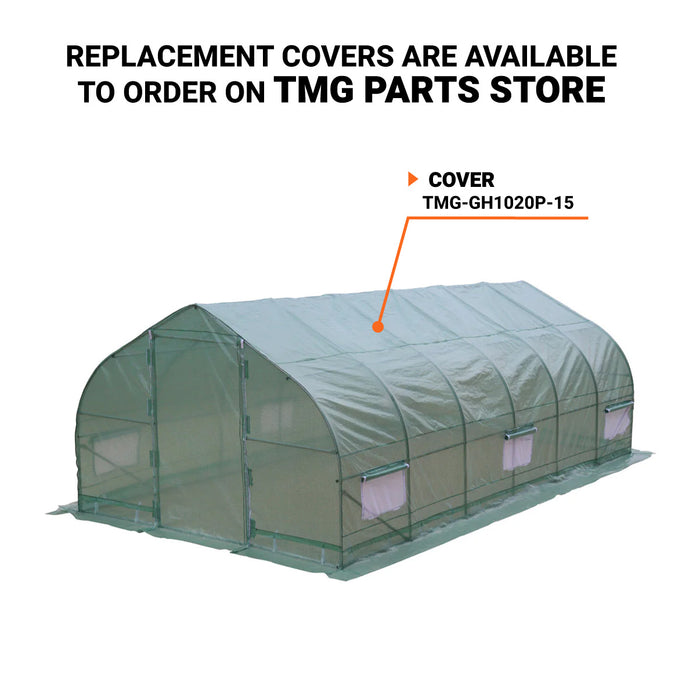 TMG Industrial 10' x 20' Tente de culture de serre tunnel avec couverture Ripstop Leno, cadre froid, fenêtres en maille enroulable, toit en pointe, TMG-GH1020P