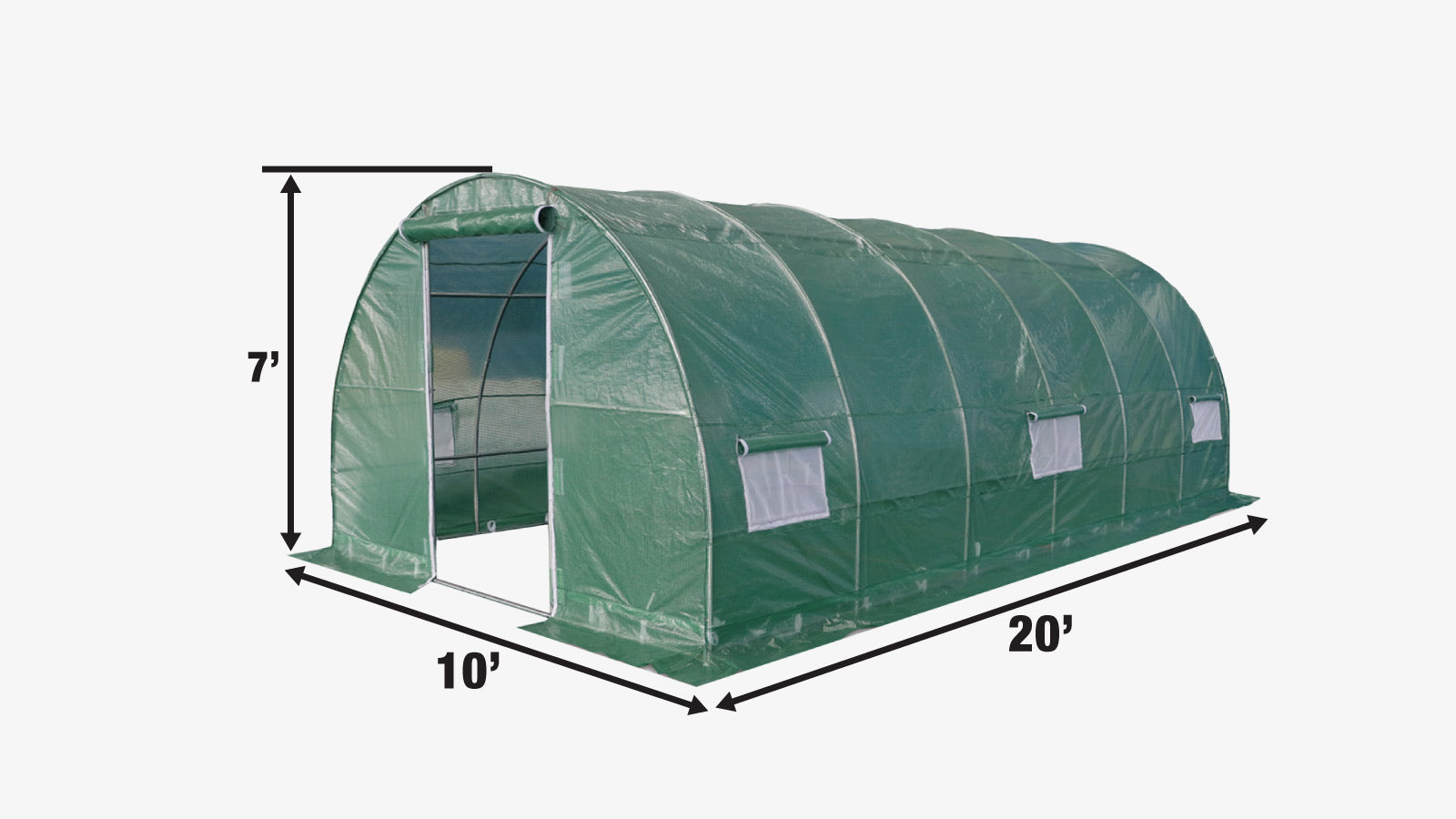 TMG Industrial 10' x 20' Tunnel Greenhouse Grow Tent with Ripstop Leno Cover, Cold Frame, Roll-Up Mesh Windows, Round Top Roof, TMG-GH1020R-specifications-image