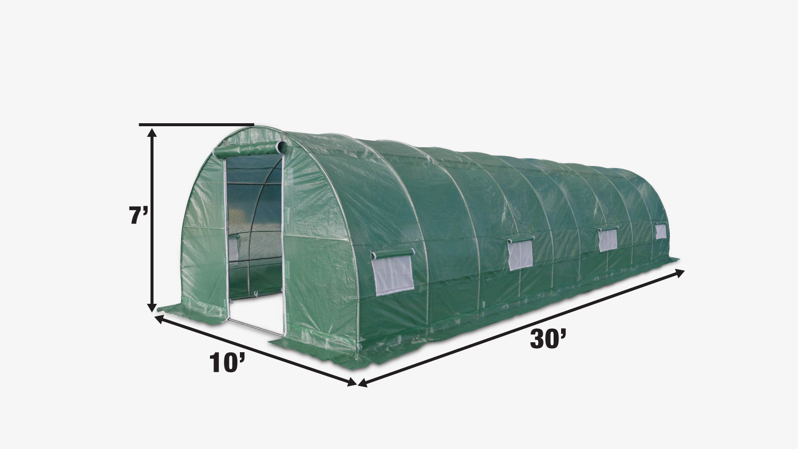 TMG Industrial 10' x 30' Tunnel Greenhouse Grow Tent with Ripstop Leno Cover, Cold Frame, Roll-Up Mesh Windows, Round Top Roof, TMG-GH1030R-specifications-image