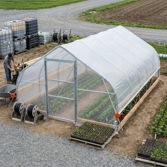 12' x 20' Tunnel Greenhouse Grow Tent w/6 Mil Clear EVA Plastic Film, Cold Frame, Hand Crank Roll-Up Sides, Peak Ceiling Roof, TMG-GH1220