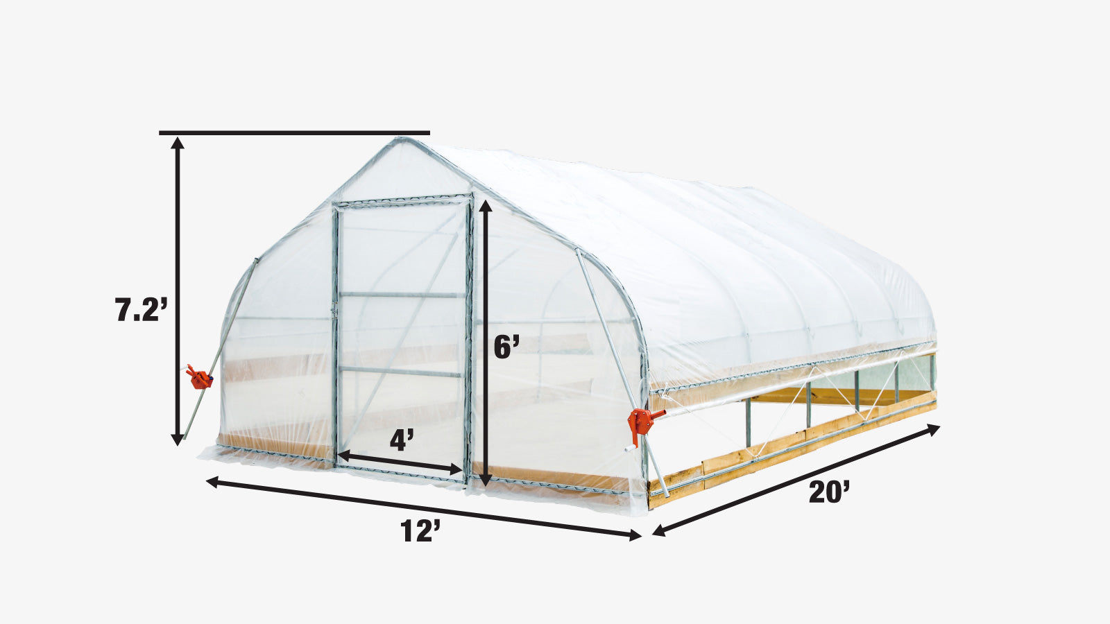 TMG Industrial 12' x 20' Tente de culture en tunnel avec film plastique EVA transparent de 6 mil, cadre froid, côtés enroulables à manivelle, toit de plafond en pointe, TMG-GH1220-specifications-image