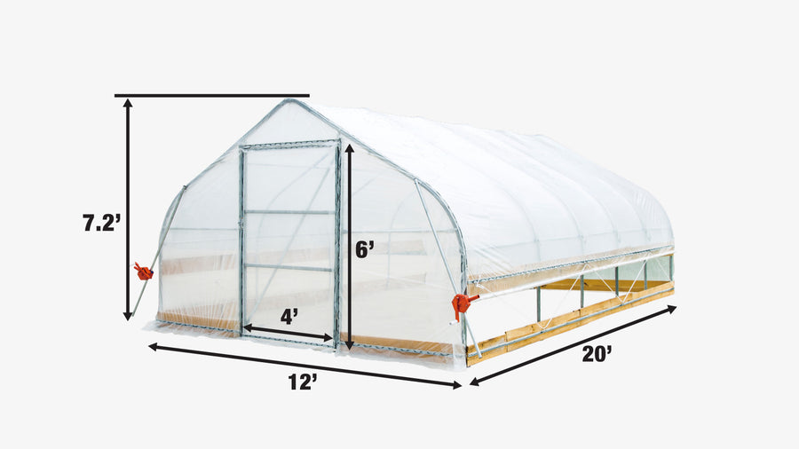 12' x 20' Tunnel Greenhouse Grow Tent w/6 Mil Clear EVA Plastic Film, Cold Frame, Hand Crank Roll-Up Sides, Peak Ceiling Roof, TMG-GH1220