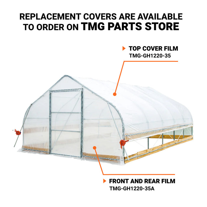 TMG Industrial 12' x 20' Tente de culture en tunnel avec film plastique EVA transparent de 6 mil, cadre froid, côtés enroulables à manivelle, toit de plafond en pointe, TMG-GH1220