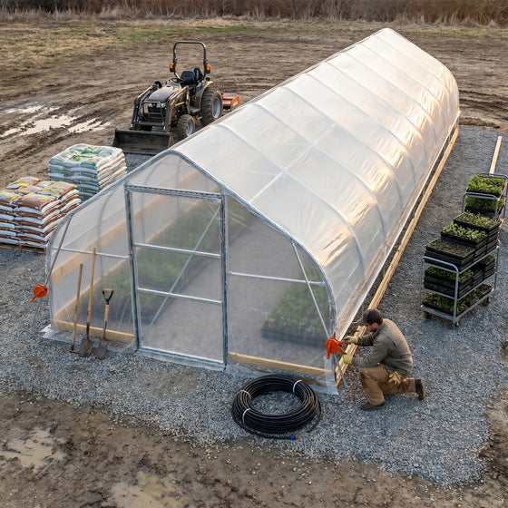12' x 40' Tunnel Greenhouse Grow Tent w/6 Mil Clear EVA Plastic Film, Cold Frame, Hand Crank Roll-Up Sides, Peak Ceiling Roof, TMG-GH1240