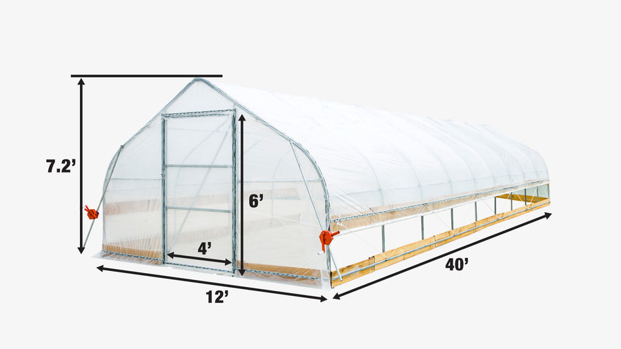 12' x 40' Tunnel Greenhouse Grow Tent w/6 Mil Clear EVA Plastic Film, Cold Frame, Hand Crank Roll-Up Sides, Peak Ceiling Roof, TMG-GH1240
