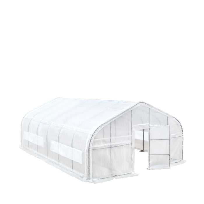 TMG Industrial 20’ x 30’ Tunnel Greenhouse Grow Tent w/12 Mil Ripstop Leno Mesh Cover, Cold Frame, Roll-up Windows, Peak Ceiling Roof, TMG-GH2030
