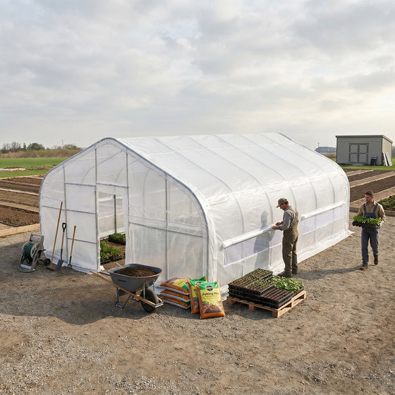 20' x 30' Tunnel Greenhouse Grow Tent w/12 Mil Ripstop Leno Mesh Cover, Cold Frame, Roll-up Windows, Peak Ceiling Roof, TMG-GH2030