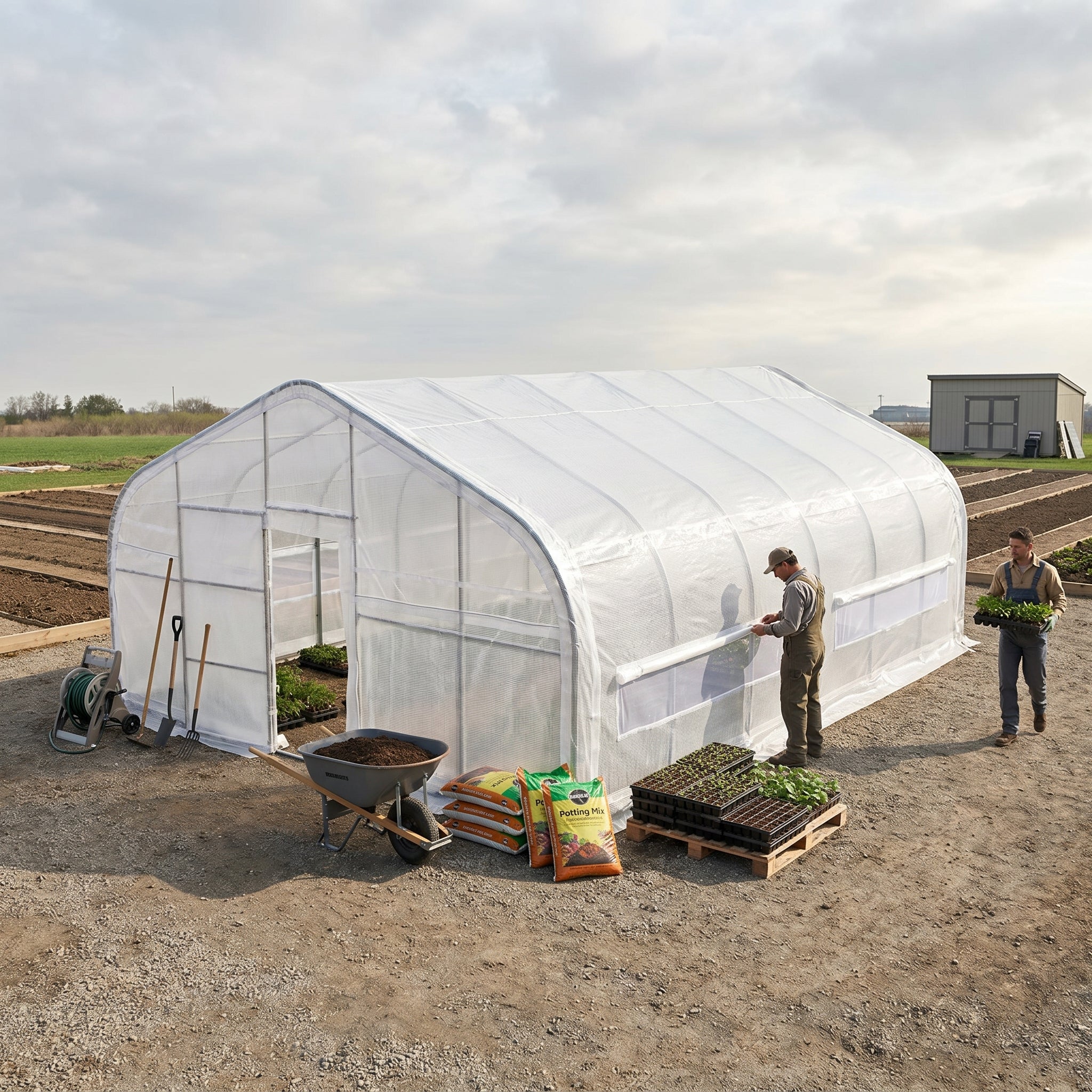 20' x 30' Tunnel Greenhouse Grow Tent w/12 Mil Ripstop Leno Mesh Cover, Cold Frame, Roll-up Windows, Peak Ceiling Roof, TMG-GH2030
