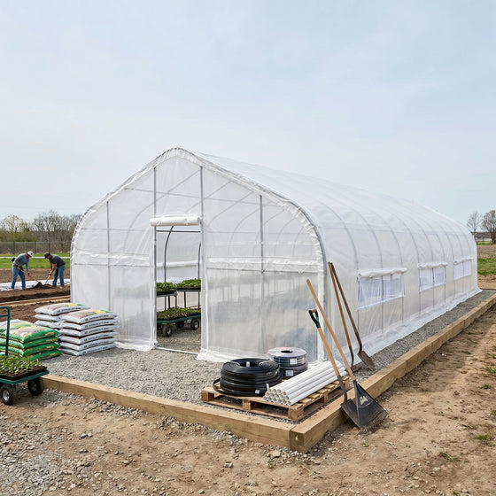 20' x 50' Tunnel Greenhouse Grow Tent w/12 Mil Ripstop Leno Mesh Cover, Cold Frame, Roll-up Windows, Peak Ceiling Roof TMG-GH2050