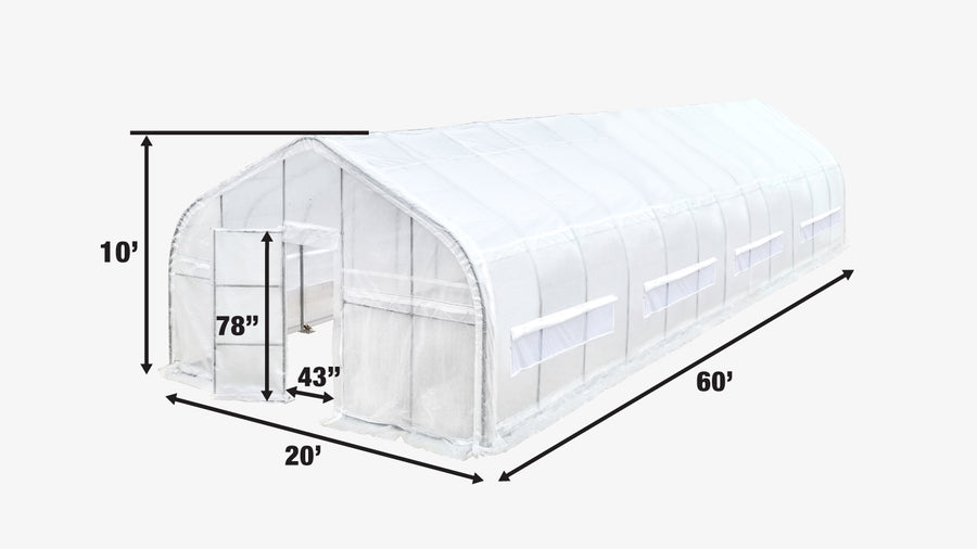 20'x 60' Tunnel Greenhouse Grow Tent w/12 Mil Ripstop Leno Mesh Cover, Cold Frame, Roll-up Windows, Peak Ceiling Roof, TMG-GH2060