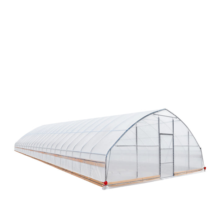 TMG Industrial 25’ x 100’ Tunnel Greenhouse Grow Tent w/6 Mil Clear EVA Plastic Film, Cold Frame, Hand Crank Roll-Up Sides, Peak Ceiling Roof, TMG-GH25100