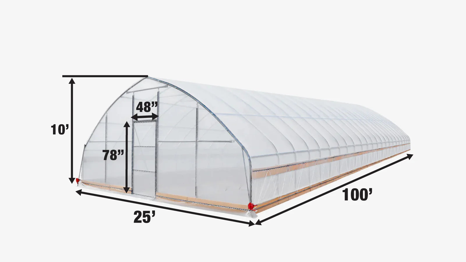 Serre tunnel de 25' x 100' avec film plastique EVA transparent de 6 mil, châssis froid, parois latérales enroulables à manivelle, toit à faîtage, TMG-GH25100-V2 (anciennement GH25100)-specifications-image