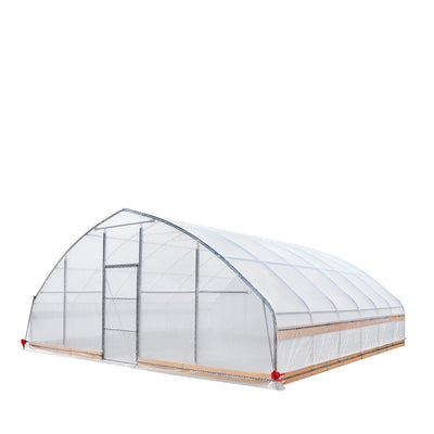 Serre-tunnel de 25' x 25' avec film plastique EVA transparent de 6 mil, châssis froid, côtés relevables à manivelle, toit à pignon, TMG-GH2525-V2 (anciennement GH2525)