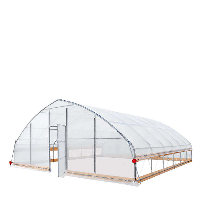 TMG Industrial 25' x 25' Tente de culture de serre tunnel avec film plastique EVA transparent 6 mil, cadre froid, côtés enroulables à manivelle, toit de plafond en pointe, TMG-GH2525