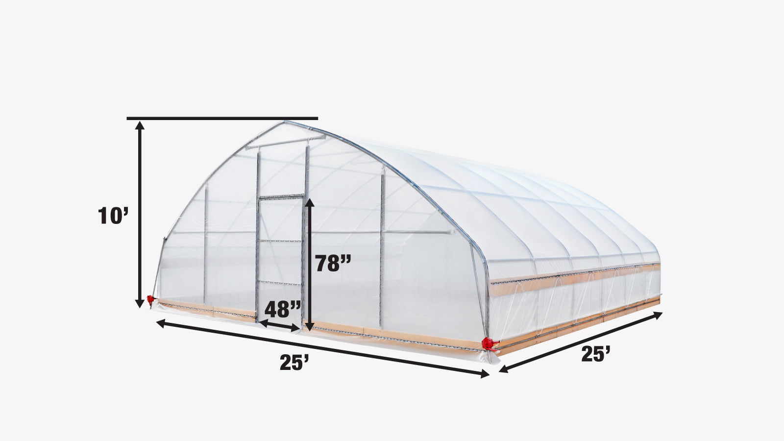 TMG Industrial 25' x 25' Tente de culture de serre tunnel avec film plastique EVA transparent 6 mil, cadre froid, côtés enroulables à manivelle, toit de plafond en pointe, TMG-GH2525-specifications-image