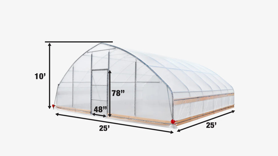 25' x 25' Tunnel Greenhouse Grow Tent w/6 Mil Clear EVA Plastic Film, Cold Frame, Hand Crank Roll-Up Sides, Peak Ceiling Roof, TMG-GH2525-V2 (Previously GH2525)