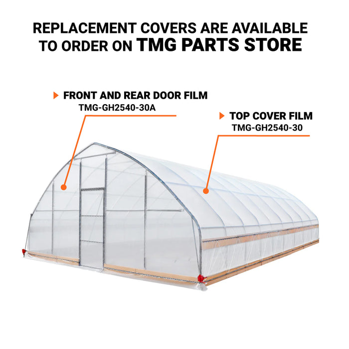 TMG Industrial 25’ x 40’ Tunnel Greenhouse Grow Tent w/6 Mil Clear EVA Plastic Film, Cold Frame, Hand Crank Roll-Up Sides, Peak Ceiling Roof, TMG-GH2540