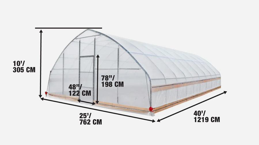 TMG Industrial 25' x 40' Tente de culture de serre tunnel avec film plastique EVA transparent 6 mil, cadre froid, côtés enroulables à manivelle, toit de plafond en pointe, TMG-GH2540
