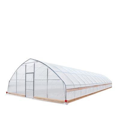 Serre tunnel 25' x 50' avec film plastique EVA transparent 6 mil, châssis froid, côtés relevables à manivelle, toit à pignon, TMG-GH2550-V2 (anciennement GH2550)