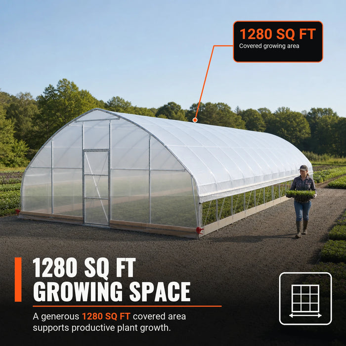 25' x 50' Tunnel Greenhouse Grow Tent w/6 Mil Clear EVA Plastic Film, Cold Frame, Hand Crank Roll-Up Sides, Peak Ceiling Roof, TMG-GH2550-V2 (Previously GH2550)