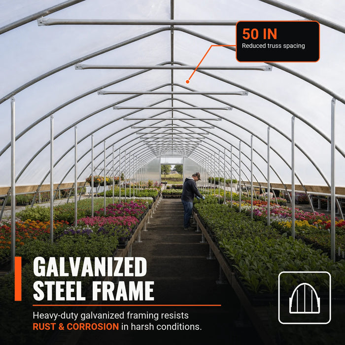 25' x 50' Tunnel Greenhouse Grow Tent w/6 Mil Clear EVA Plastic Film, Cold Frame, Hand Crank Roll-Up Sides, Peak Ceiling Roof, TMG-GH2550-V2 (Previously GH2550)