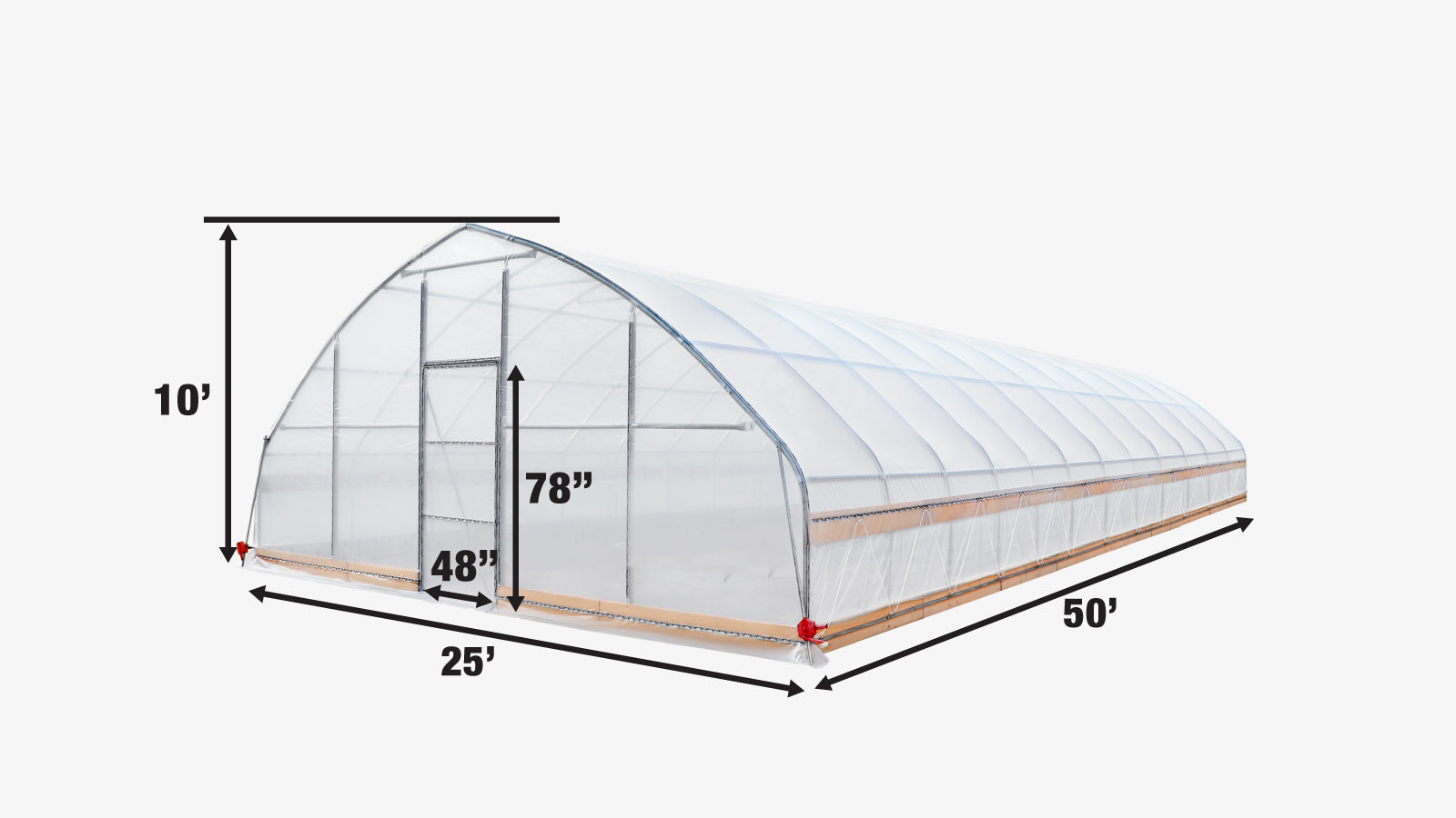 TMG Industrial 25' x 50' Tente de culture en tunnel avec film plastique EVA transparent de 6 mil, cadre froid, côtés enroulables à manivelle, toit de plafond en pointe, TMG-GH2550-specifications-image
