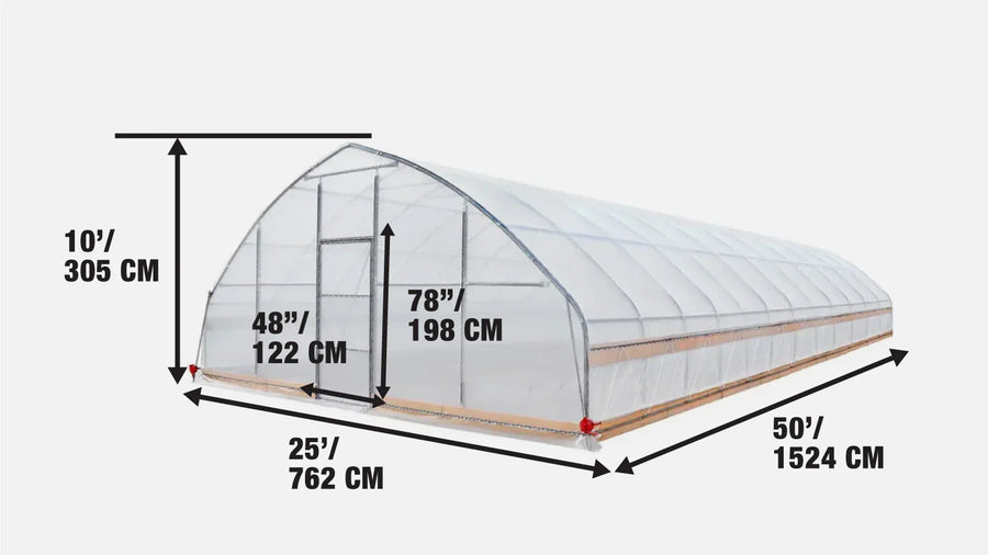 25' x 50' Tunnel Greenhouse Grow Tent w/6 Mil Clear EVA Plastic Film, Cold Frame, Hand Crank Roll-Up Sides, Peak Ceiling Roof, TMG-GH2550-V2 (Previously GH2550)