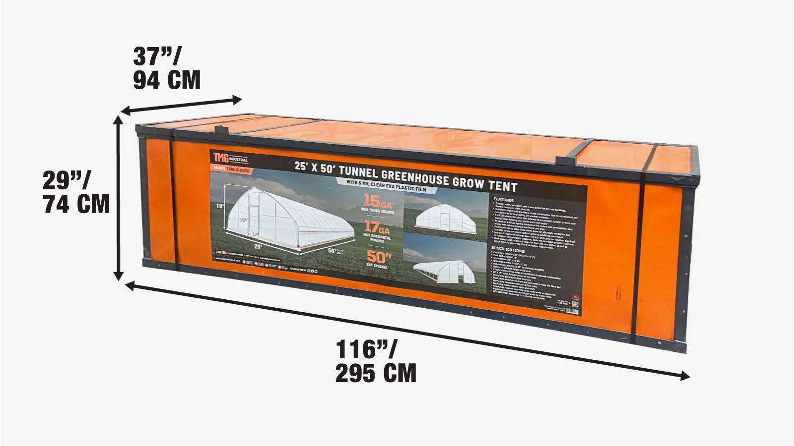 25' x 50' Tunnel Greenhouse Grow Tent w/6 Mil Clear EVA Plastic Film, Cold Frame, Hand Crank Roll-Up Sides, Peak Ceiling Roof, TMG-GH2550-V2 (Previously GH2550)-shipping-info-image