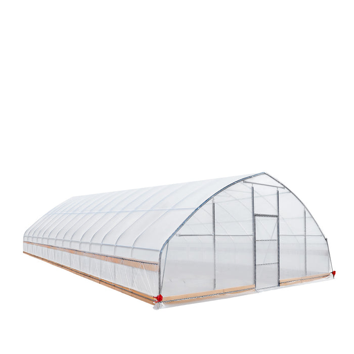 Serre-tunnel 7,6 m x 18,3 m avec film plastique EVA transparent 6 mil, châssis froid, parois latérales enroulables à manivelle, toit à plafond en pointe, TMG-GH2560-V2 (anciennement GH2560)