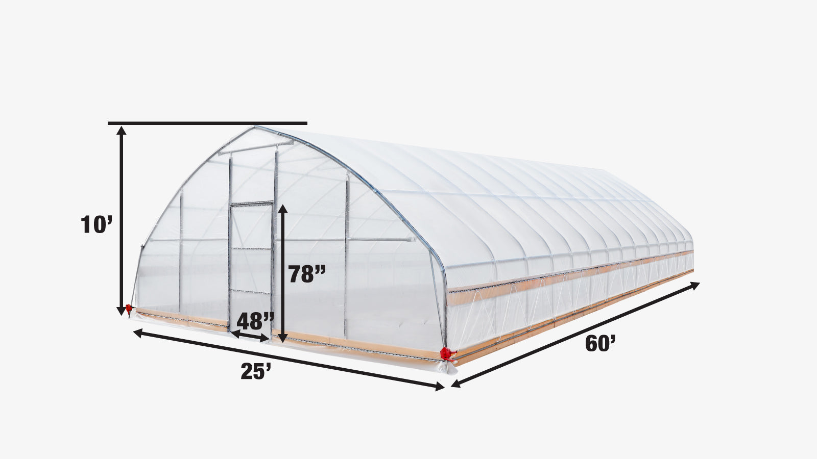 TMG Industrial 25' x 60' Tente de culture en tunnel avec film plastique EVA transparent de 6 mil, cadre froid, côtés enroulables à manivelle, toit de plafond en pointe, TMG-GH2560-specifications-image
