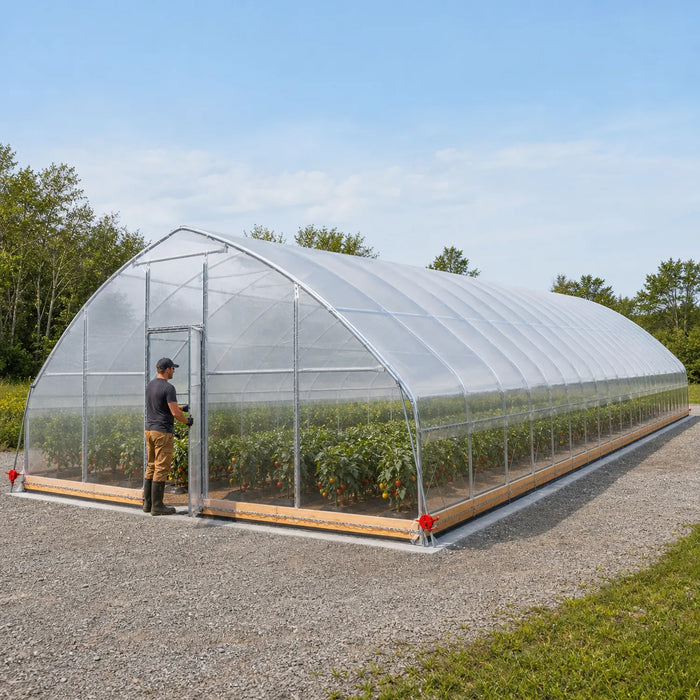 Serre tunnel de 25' x 80' avec film plastique EVA transparent de 6 mil, châssis froid, côtés relevables à manivelle, toit à pignon, TMG-GH2580-V2 (anciennement GH2580)