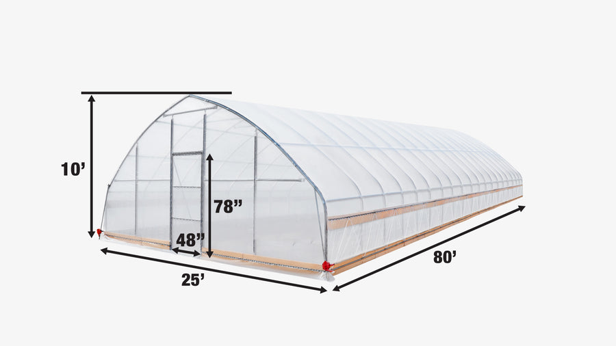 25' x 80' Tunnel Greenhouse Grow Tent w/6 Mil Clear EVA Plastic Film, Cold Frame, Hand Crank Roll-Up Sides, Peak Ceiling Roof, TMG-GH2580