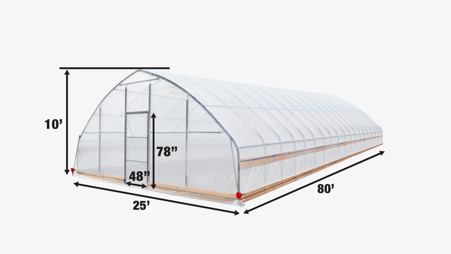 25' x 80' Tunnel Greenhouse Grow Tent w/6 Mil Clear EVA Plastic Film, Cold Frame, Hand Crank Roll-Up Sides, Peak Ceiling Roof, TMG-GH2580-V2 (Previously GH2580)