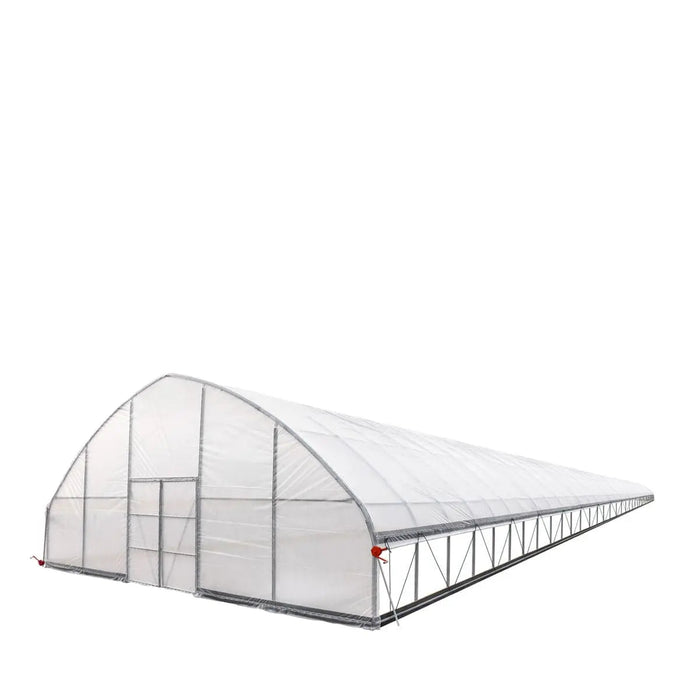 TMG-GH30150-V2 30' x 150' commercial tunnel greenhouse with 6 mil clear EVA poly cover and roll-up sides, view 2.