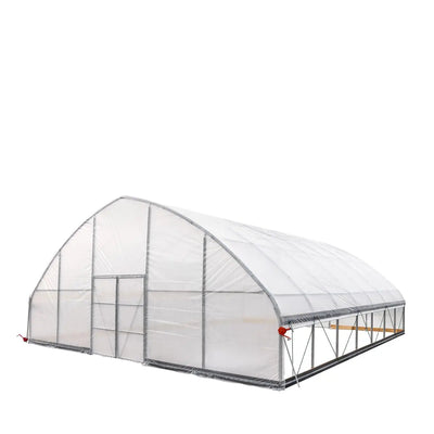 TMG-GH3030-V2 30' x 30' commercial tunnel greenhouse with 6 mil clear EVA poly cover and roll-up sides, view 2.