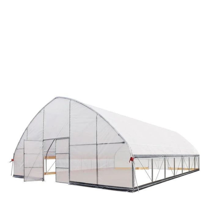 TMG-GH3030-V2 30' x 30' commercial tunnel greenhouse with 6 mil clear EVA poly cover and roll-up sides, view 14.