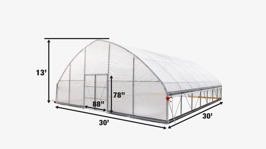 TMG Industrial 30' x 30' Tente de culture en tunnel avec film plastique EVA transparent de 6 mil, cadre froid, côtés enroulables à manivelle, toit de plafond en pointe, TMG-GH3030