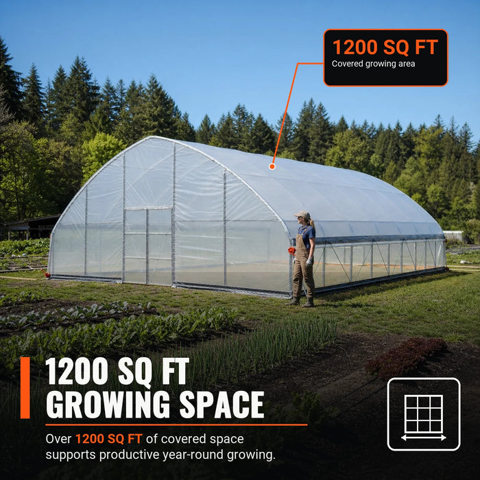 30' x 40' Commercial Tunnel Greenhouse with 6 Mil Clear Poly Covers and Roll-Up Sides TMG-GH3040-V2 (Previously GH3040)