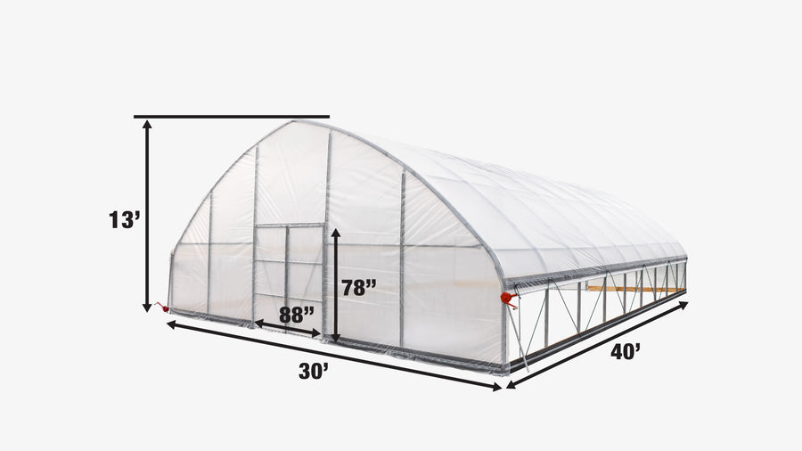 30' x 40' Commercial Tunnel Greenhouse with 6 Mil Clear Poly Covers and Roll-Up Sides TMG-GH3040