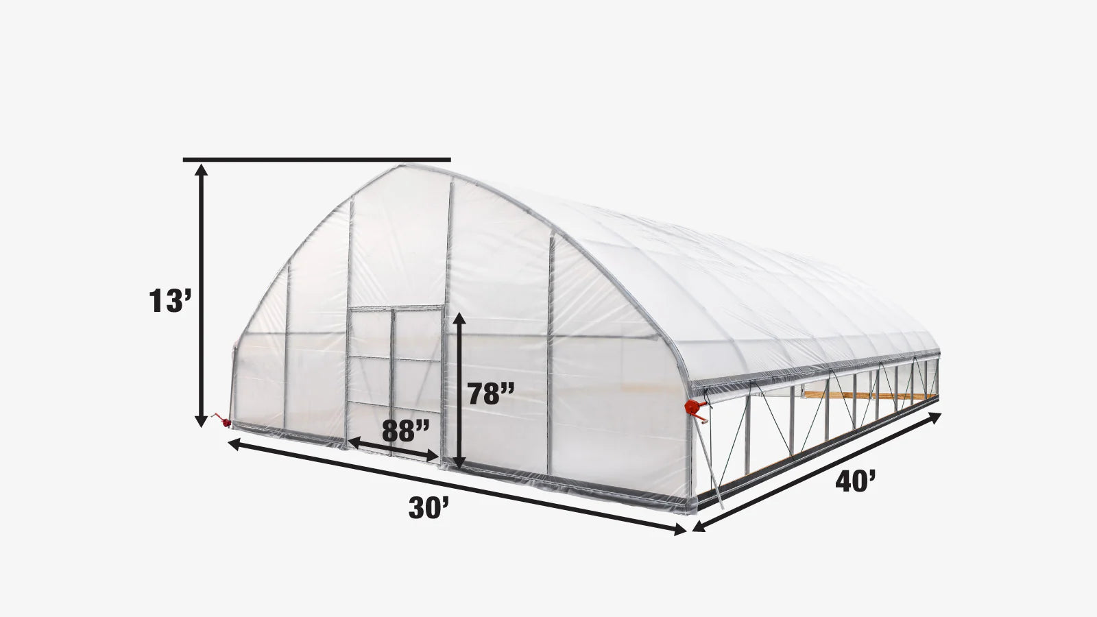 30' x 40' Commercial Tunnel Greenhouse with 6 Mil Clear Poly Covers and Roll-Up Sides TMG-GH3040-V2 (Previously GH3040)-specifications-image