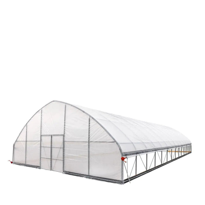 TMG-GH3060-V2 30' x 60' commercial tunnel greenhouse with 6 mil clear EVA poly cover and roll-up sides, view 2.