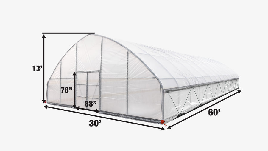 TMG Industrial 30' x 60' Tente de culture en tunnel avec film plastique EVA transparent de 6 mil, cadre froid, côtés enroulables à manivelle, toit de plafond en pointe, TMG-GH3060