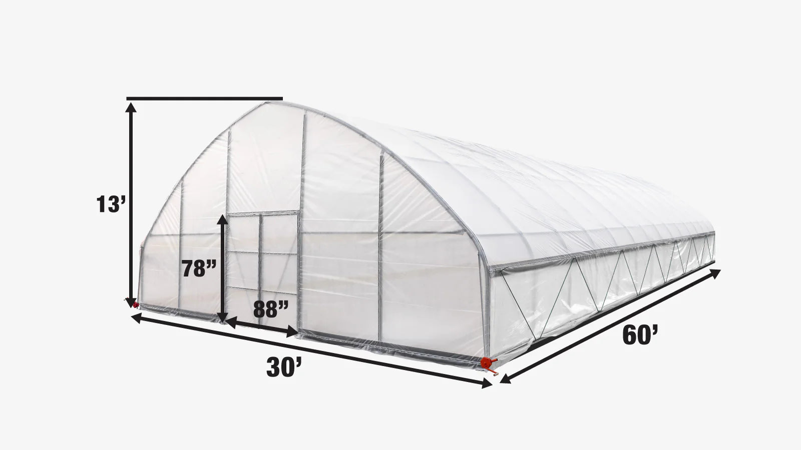 Serre tunnel commerciale de 30' x 60' avec bâches transparentes de 6 mil et côtés enroulables TMG-GH3060-V2 (anciennement GH3060)-specifications-image
