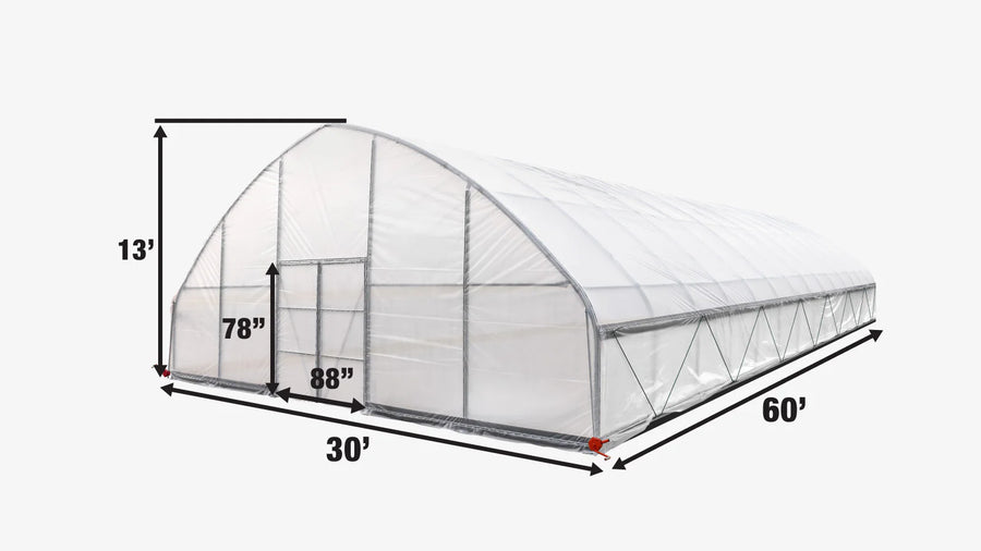 30' x 60' Commercial Tunnel Greenhouse with 6 Mil Clear Poly Covers and Roll-Up Sides TMG-GH3060-V2 (Previously GH3060)