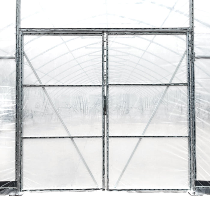 TMG Industrial 30' x 80' Tente de culture en tunnel avec film plastique EVA transparent de 6 mil, cadre froid, côtés enroulables à manivelle, toit de plafond en pointe, TMG-GH3080